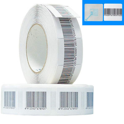 Αντικλεπτικό RF 4*4cm μαλακή ετικέττα 8,2 αυτοκόλλητων ετικεττών ετικετών γραμμωτών κωδίκων ρόλος ετικετών γραμμωτών κωδίκων ασφάλειας MHZ EAS